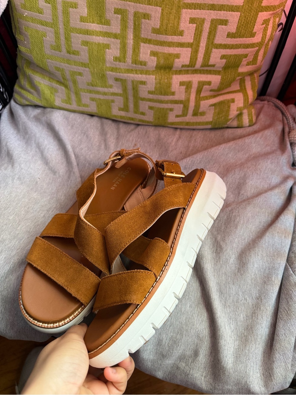 Cole Haan Tan Suede Strappy Platform Sandals